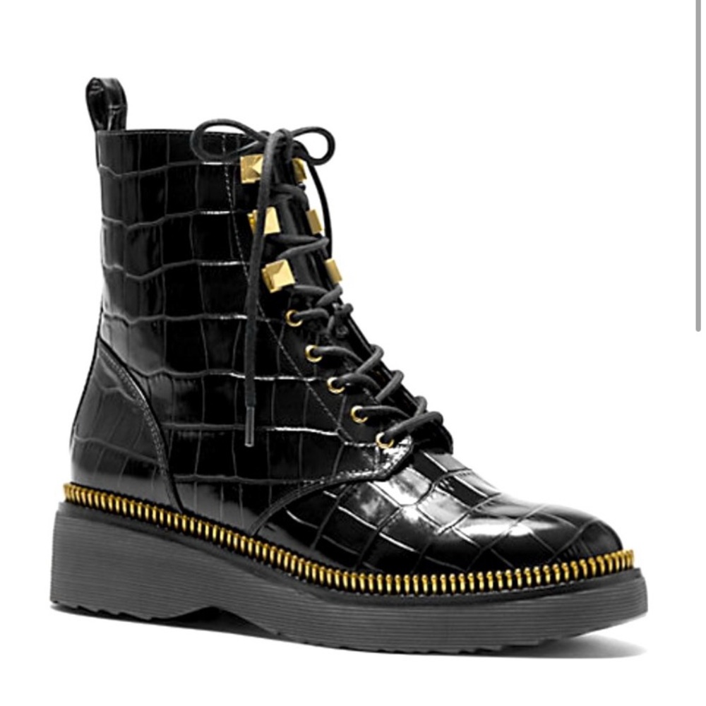 Michael Michael Kors Black Croc-Embossed Moto Boots